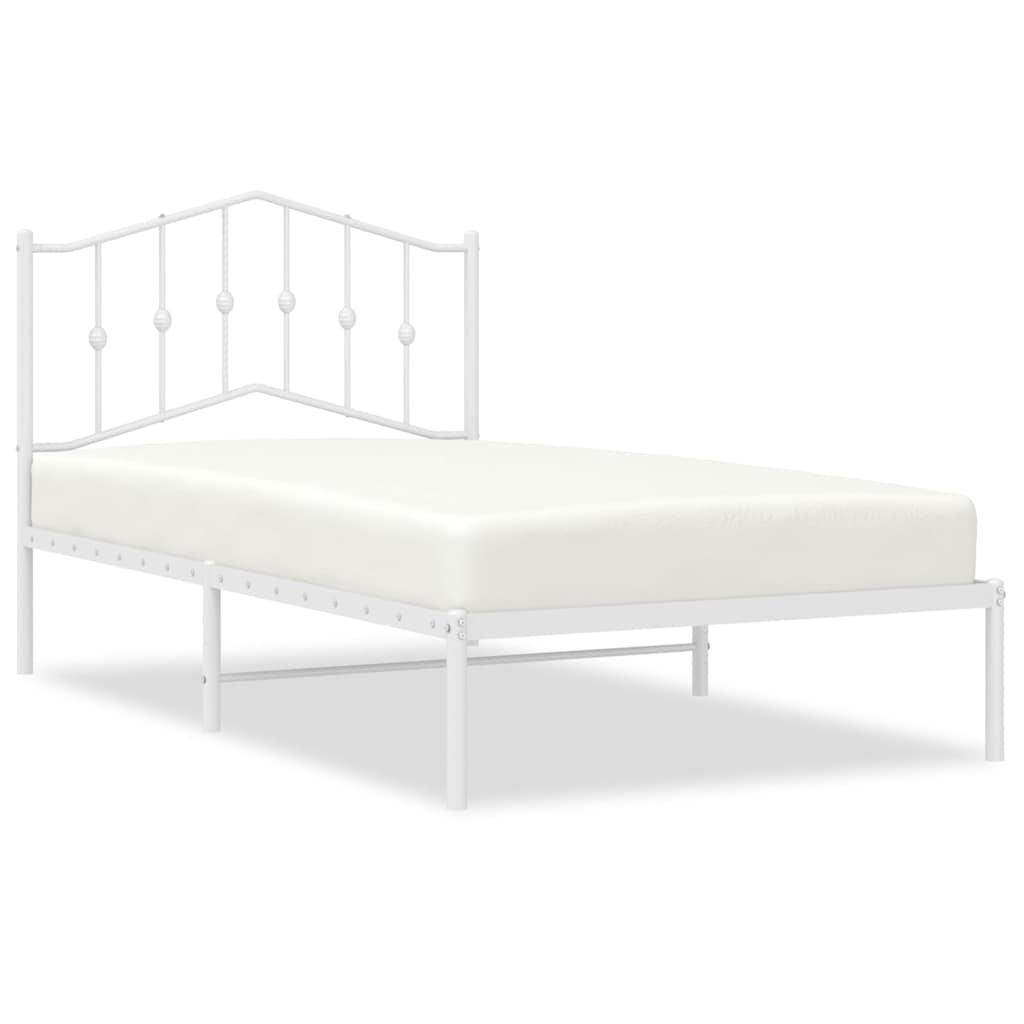 Metal Bed Frame without Mattress with Headboard White 100x190cm