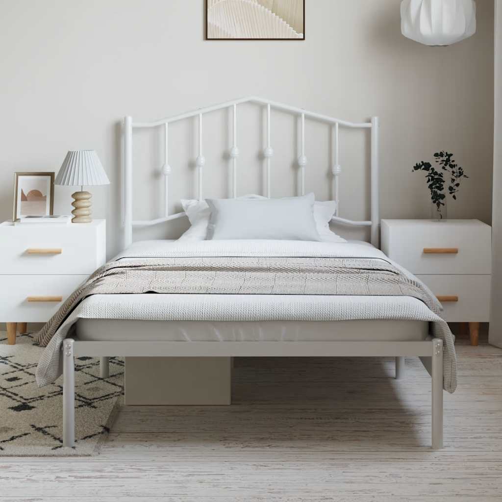 Metal Bed Frame without Mattress with Headboard White 100x190cm