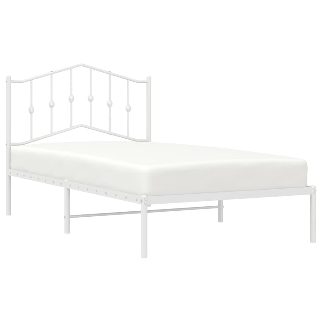 Metal Bed Frame without Mattress with Headboard White 100x190cm