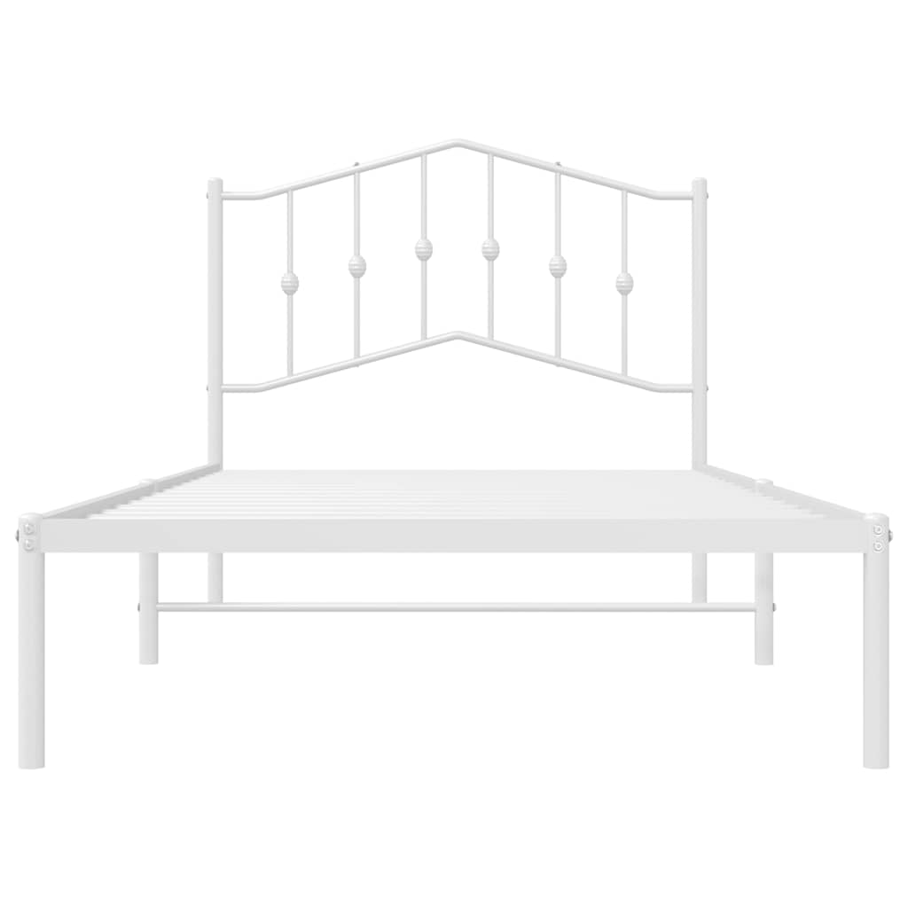 Metal Bed Frame without Mattress with Headboard White 100x190cm