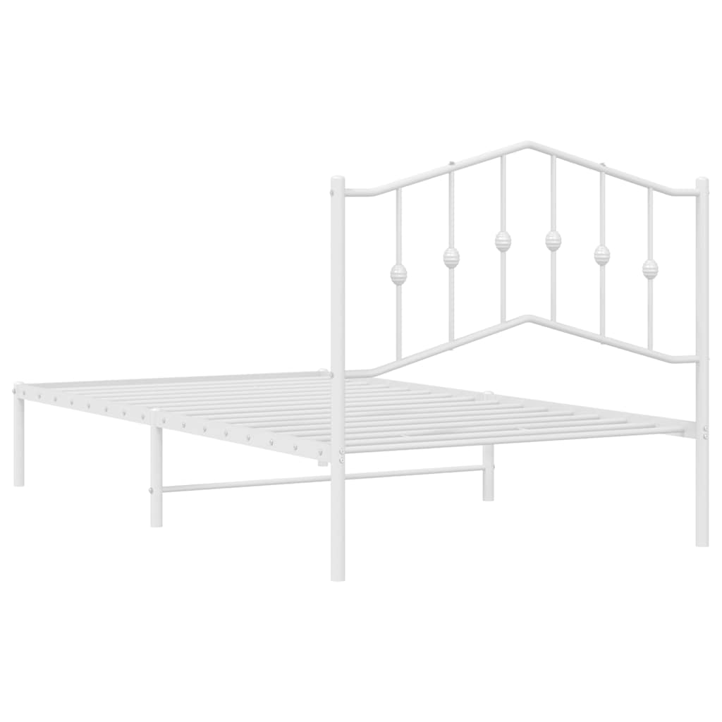 Metal Bed Frame without Mattress with Headboard White 100x190cm