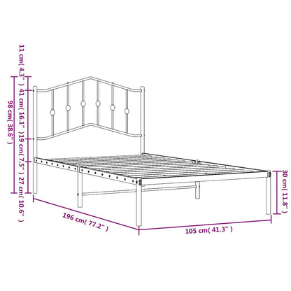 Metal Bed Frame without Mattress with Headboard White 100x190cm