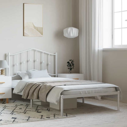 Metal Bed Frame without Mattress with Headboard White 100x190cm