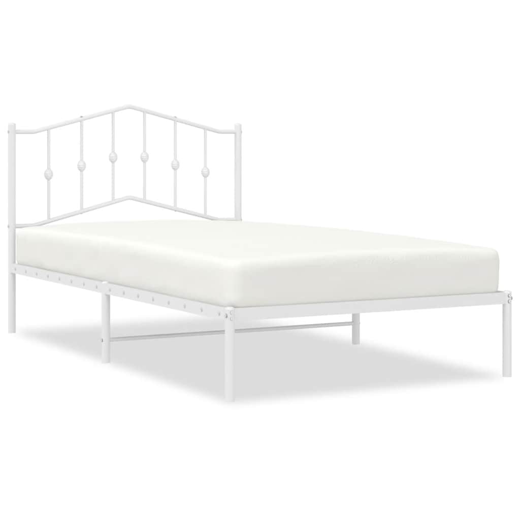 Metal Bed Frame without Mattress with Headboard White 100x200cm