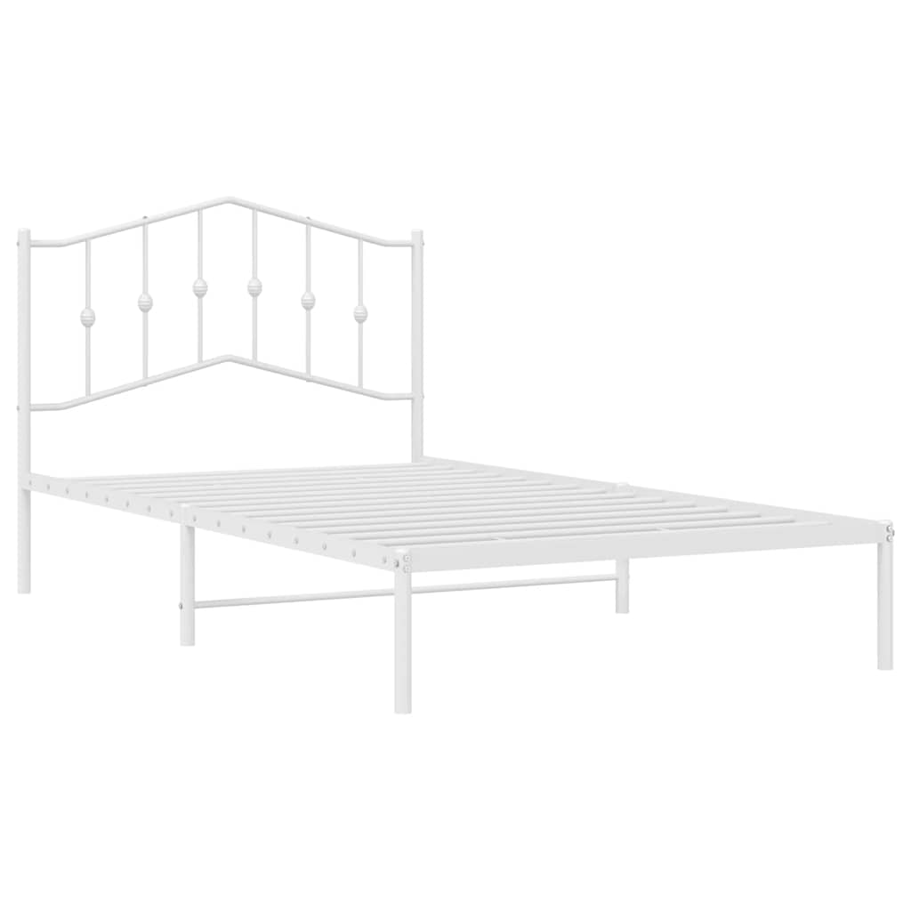 Metal Bed Frame without Mattress with Headboard White 100x200cm