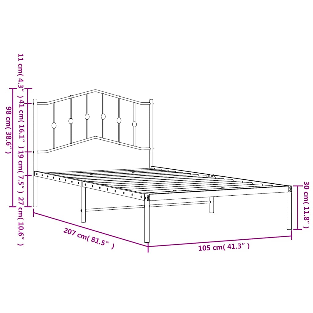 Metal Bed Frame without Mattress with Headboard White 100x200cm