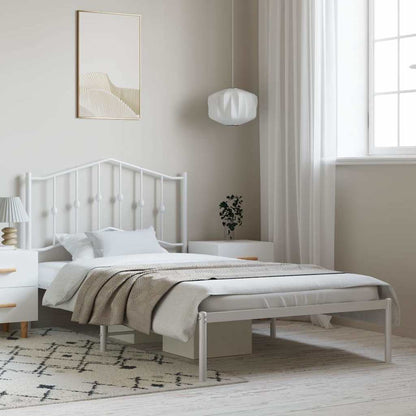 Metal Bed Frame without Mattress with Headboard White 100x200cm