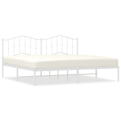 Metal Bed Frame without Mattress with Headboard White 200x200cm