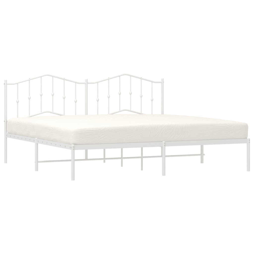 Metal Bed Frame without Mattress with Headboard White 200x200cm