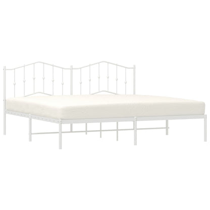 Metal Bed Frame without Mattress with Headboard White 200x200cm