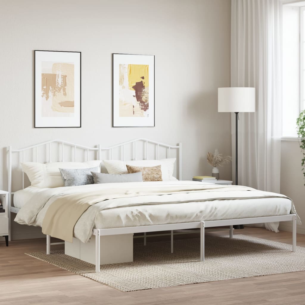 Metal Bed Frame without Mattress with Headboard White 200x200cm