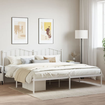 Metal Bed Frame without Mattress with Headboard White 200x200cm