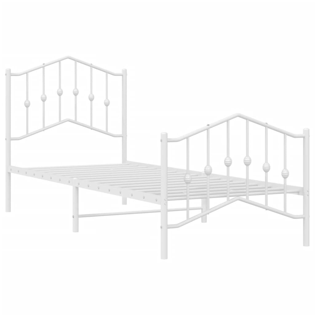 Metal Bed Frame without Mattress with Footboard White 90x200cm