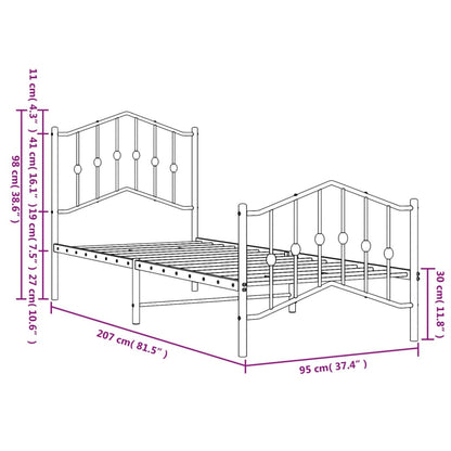Metal Bed Frame without Mattress with Footboard White 90x200cm