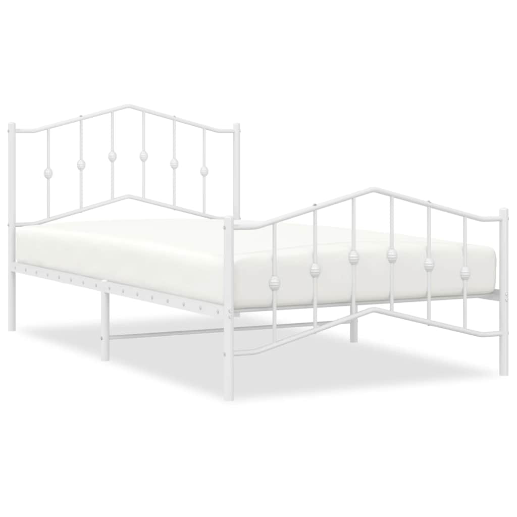 Metal Bed Frame without Mattress with Footboard White 100x200cm
