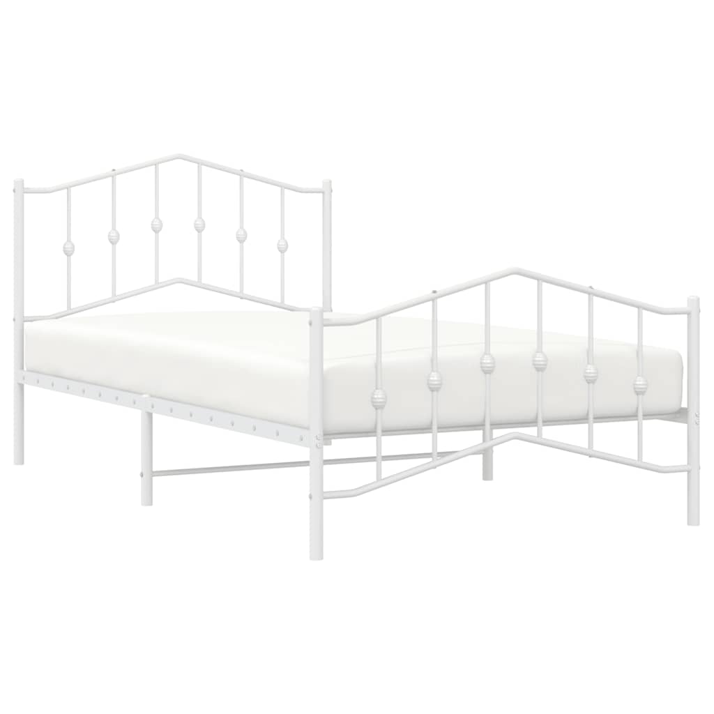 Metal Bed Frame without Mattress with Footboard White 100x200cm