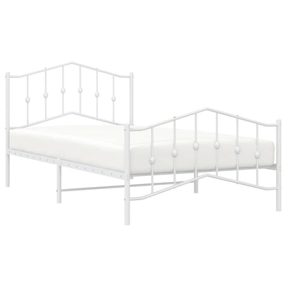 Metal Bed Frame without Mattress with Footboard White 100x200cm