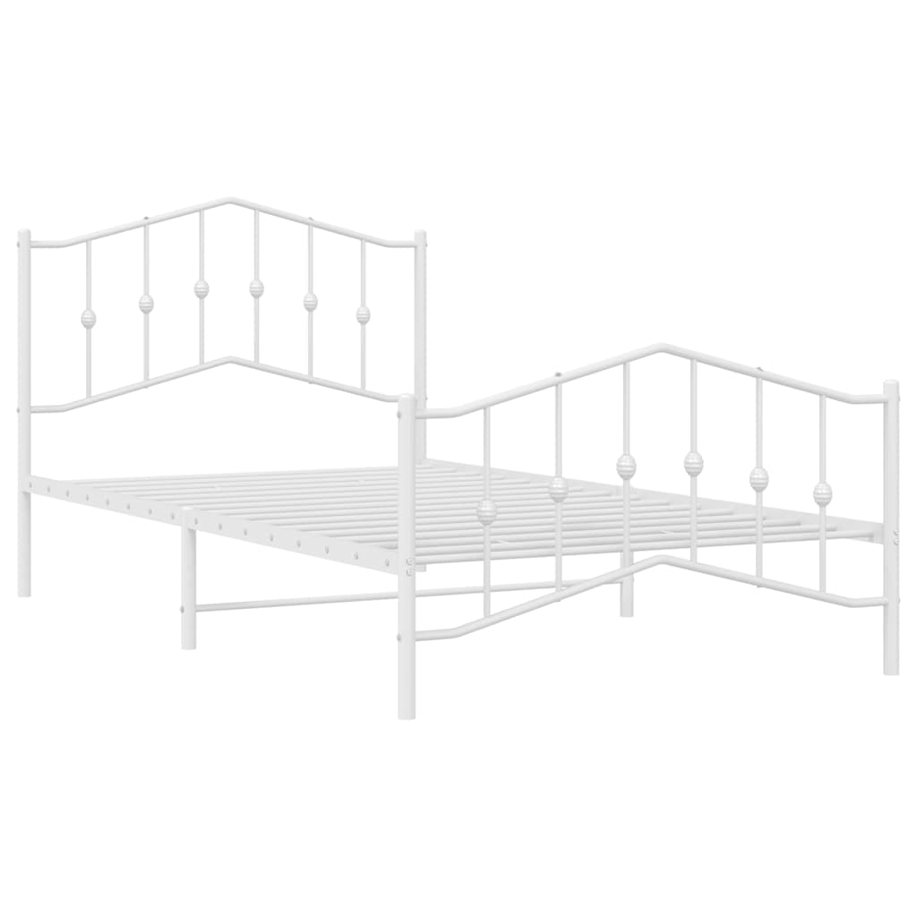 Metal Bed Frame without Mattress with Footboard White 100x200cm