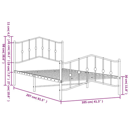 Metal Bed Frame without Mattress with Footboard White 100x200cm