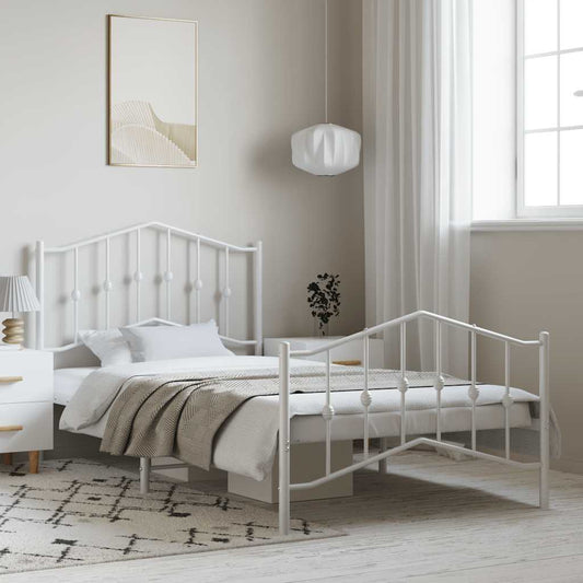 Metal Bed Frame without Mattress with Footboard White 100x200cm