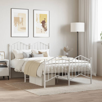 Metal Bed Frame without Mattress with Footboard White 120x190cm