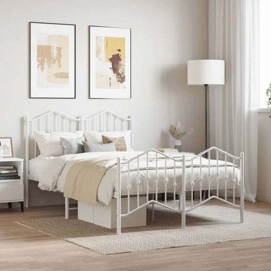 Metal Bed Frame without Mattress with Footboard White 120x190cm