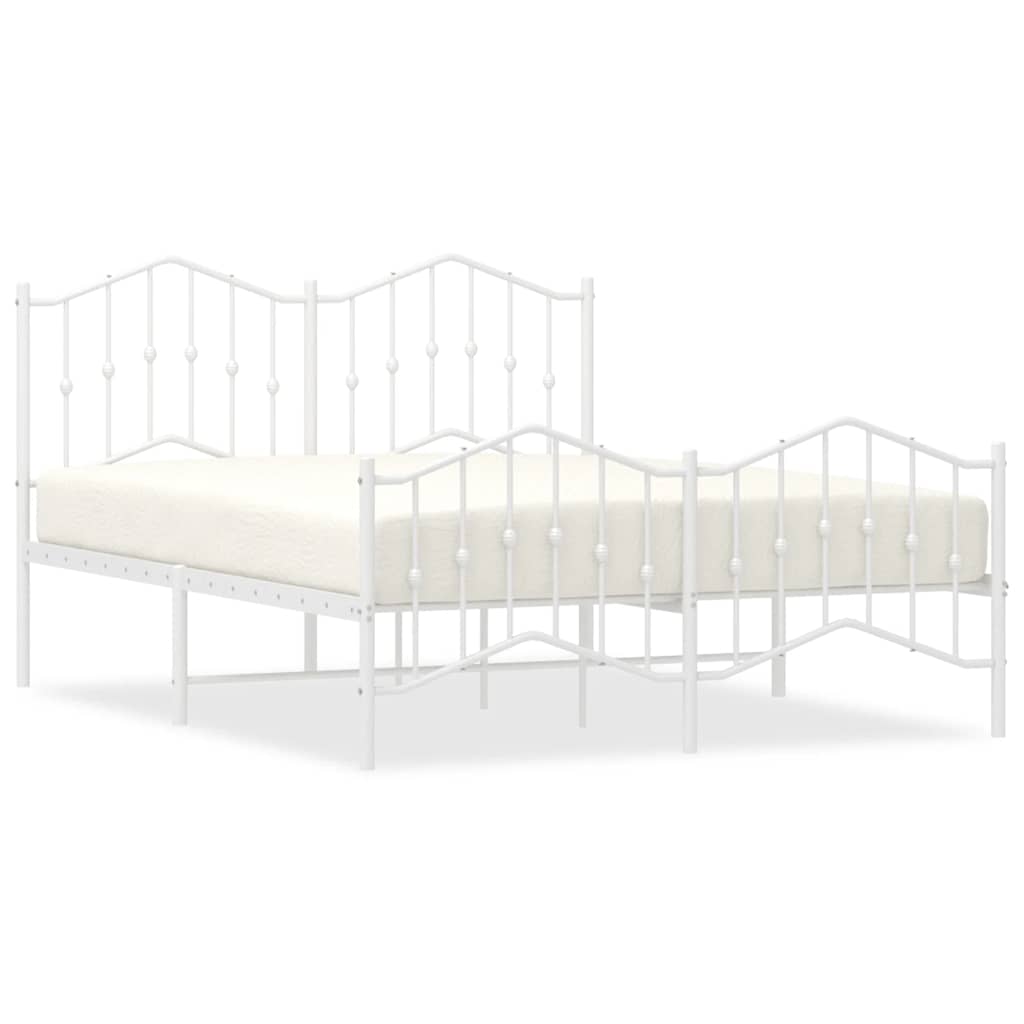 Metal Bed Frame without Mattress with Footboard White 135x190cm