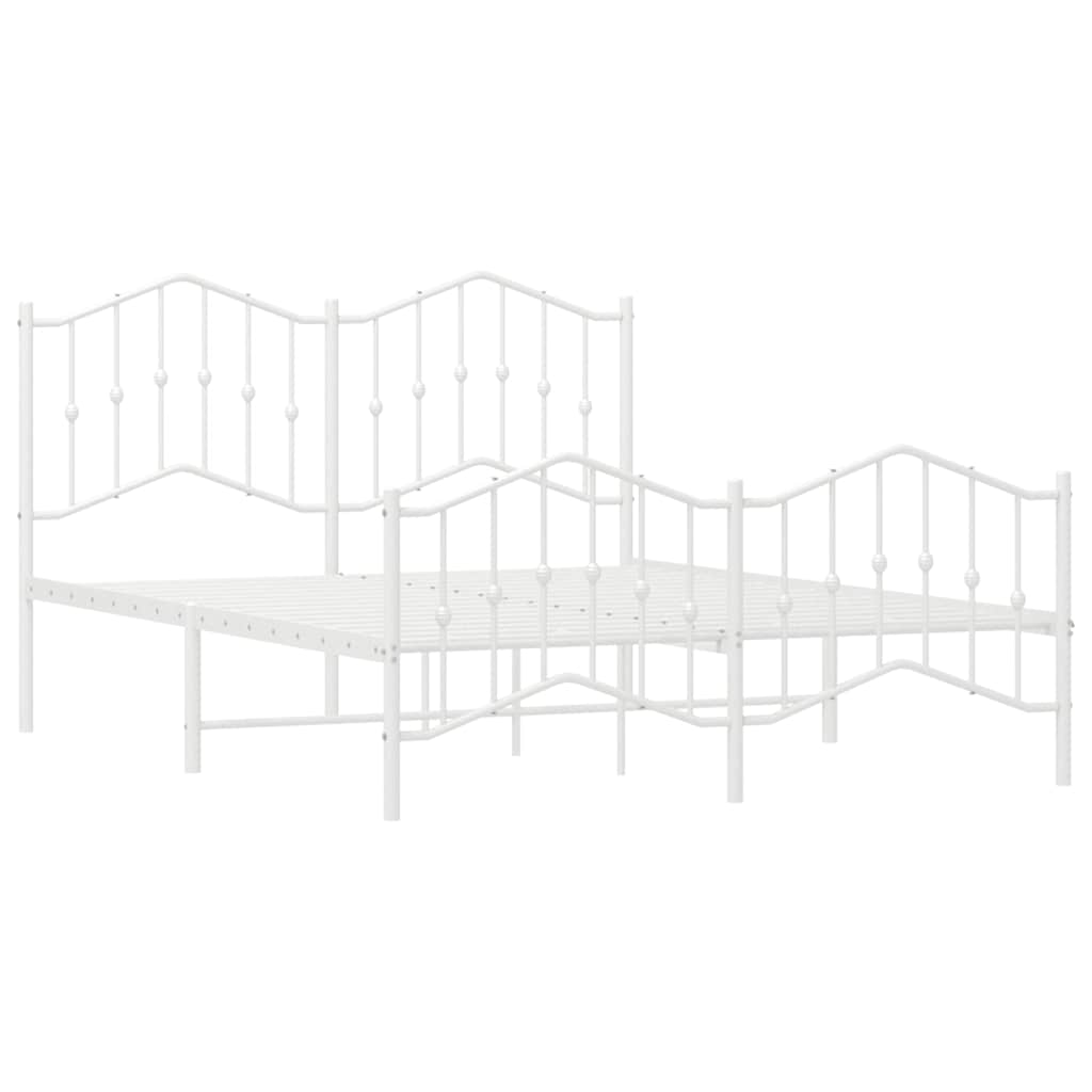 Metal Bed Frame without Mattress with Footboard White 135x190cm