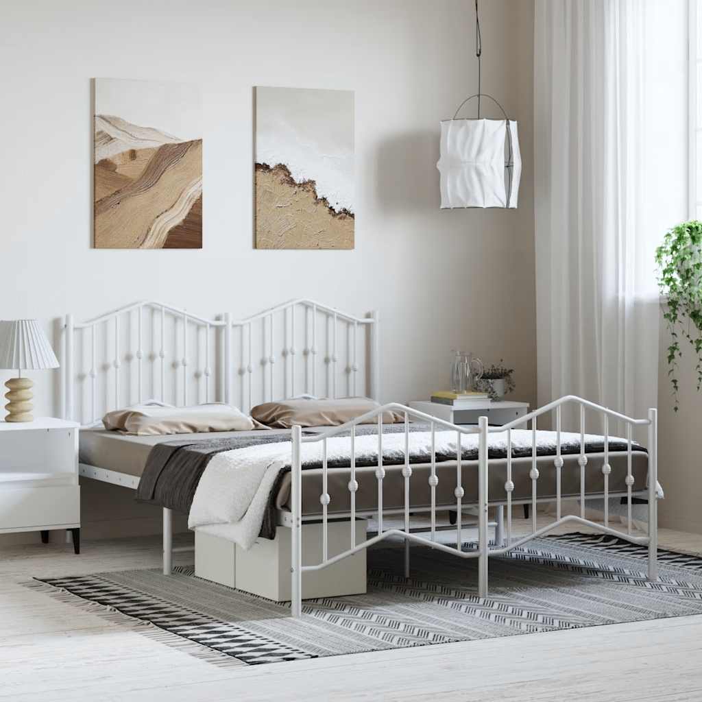 Metal Bed Frame without Mattress with Footboard White 135x190cm