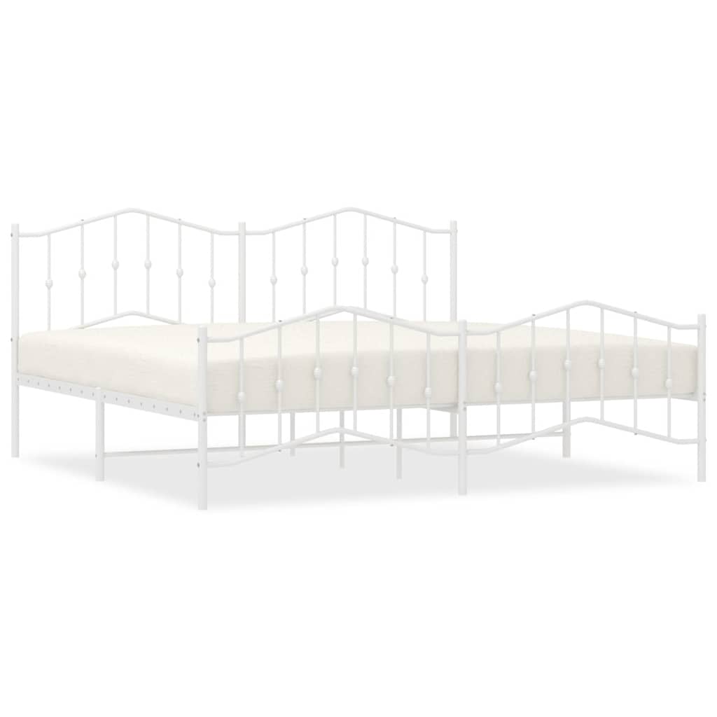 Metal Bed Frame without Mattress with Footboard White 193x203cm