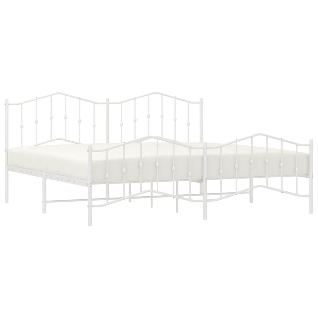 Metal Bed Frame without Mattress with Footboard White 193x203cm