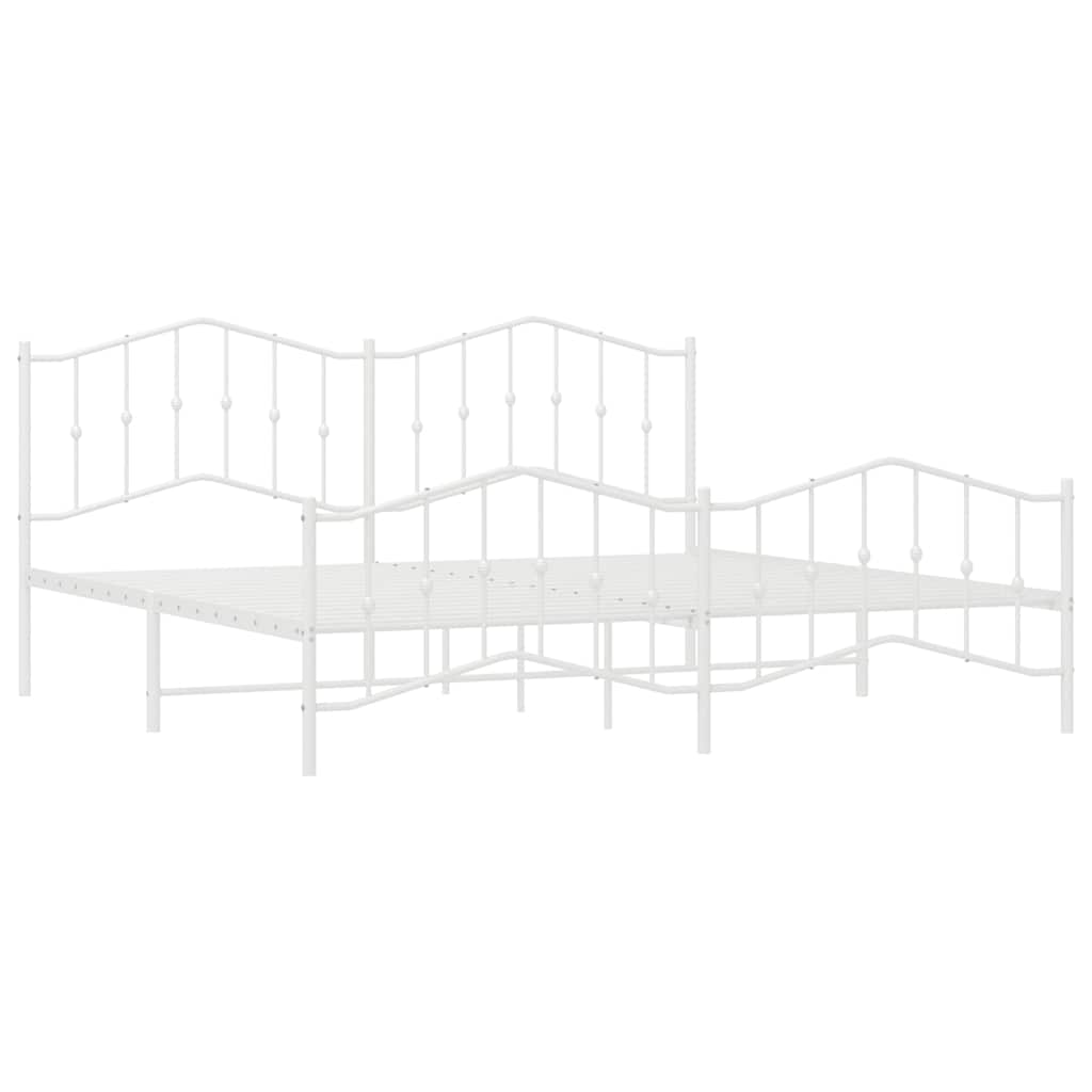 Metal Bed Frame without Mattress with Footboard White 193x203cm