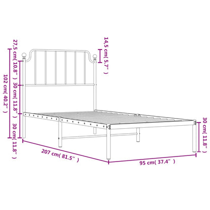 Metal Bed Frame without Mattress with Headboard Black 90x200cm