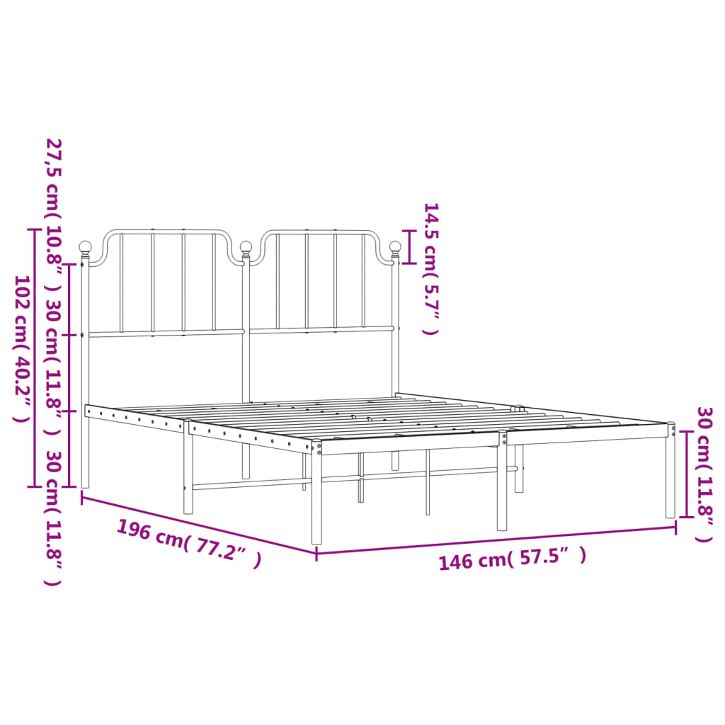 Metal Bed Frame without Mattress with Headboard Black 140x190cm