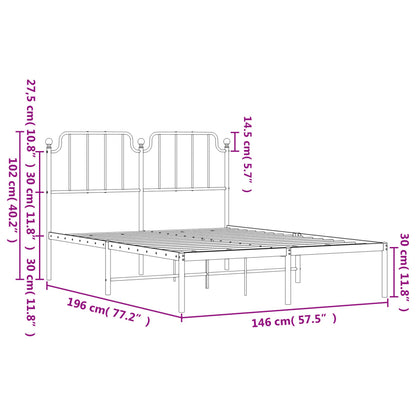 Metal Bed Frame without Mattress with Headboard Black 140x190cm