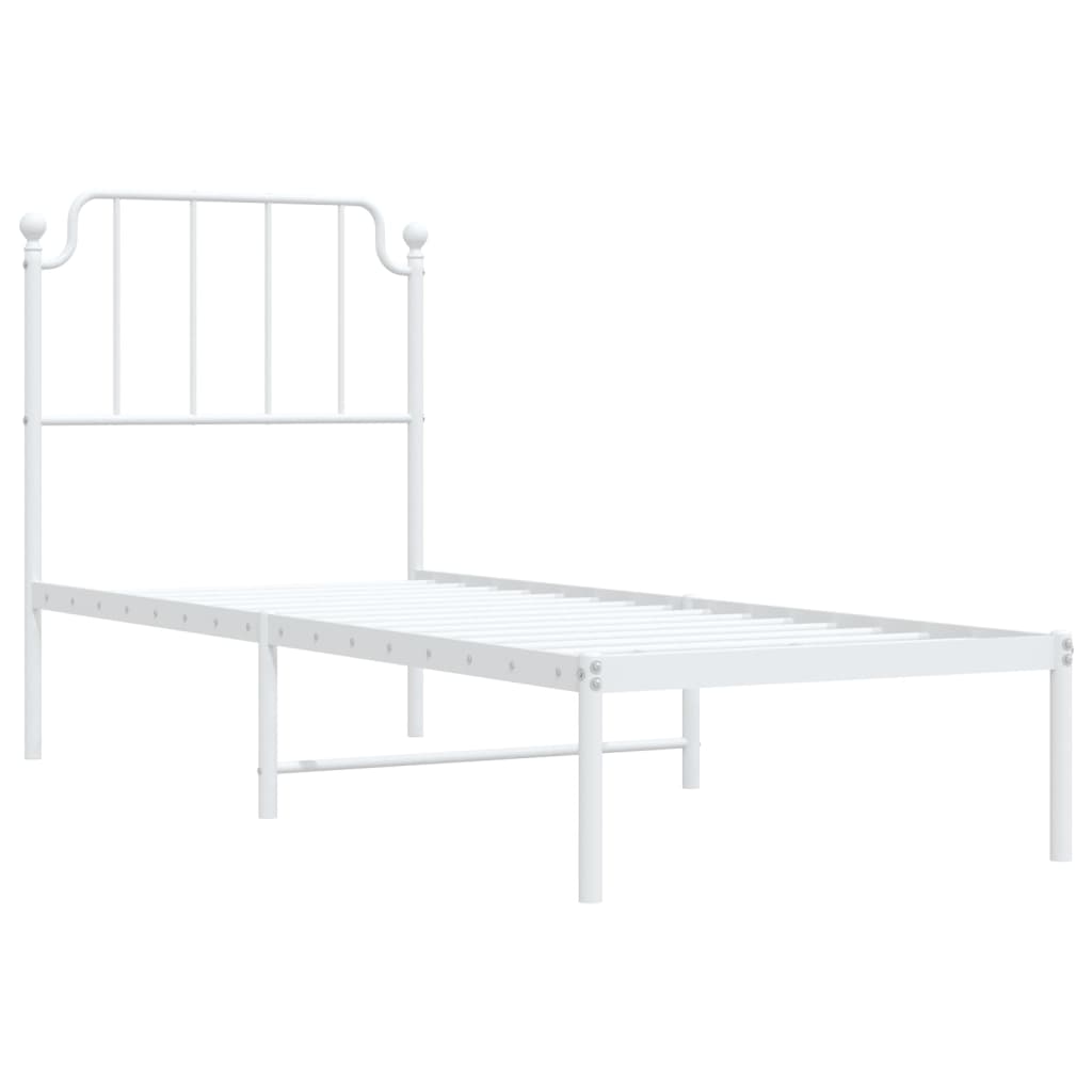 Metal Bed Frame without Mattress with Headboard White 75x190cm