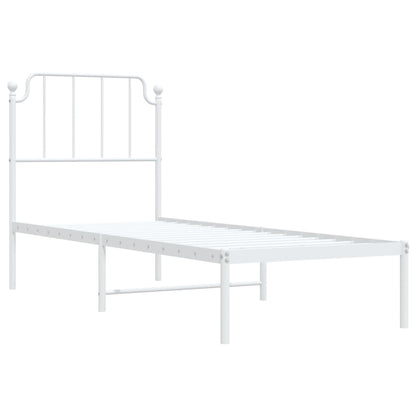 Metal Bed Frame without Mattress with Headboard White 75x190cm