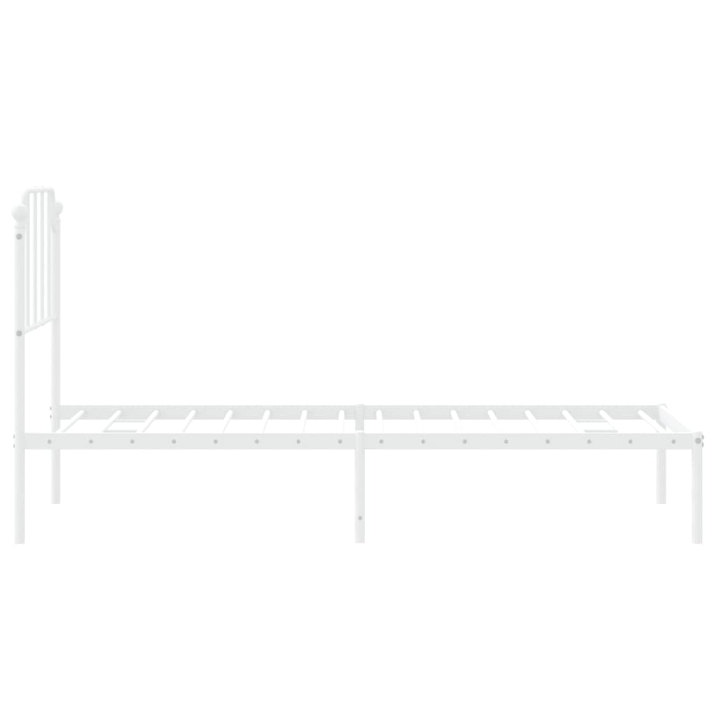 Metal Bed Frame without Mattress with Headboard White 75x190cm