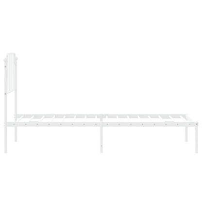 Metal Bed Frame without Mattress with Headboard White 75x190cm