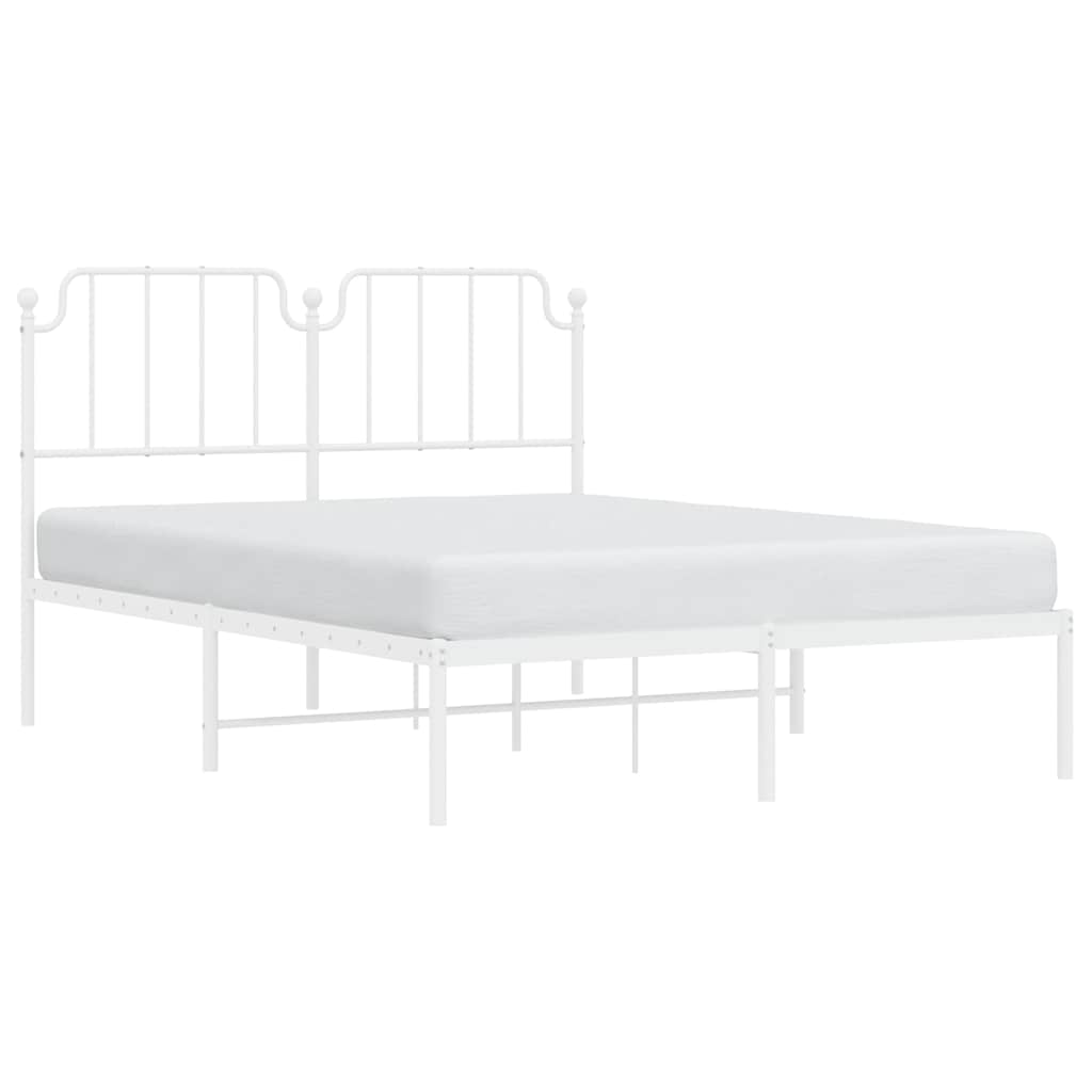 Metal Bed Frame without Mattress with Headboard White 135x190cm
