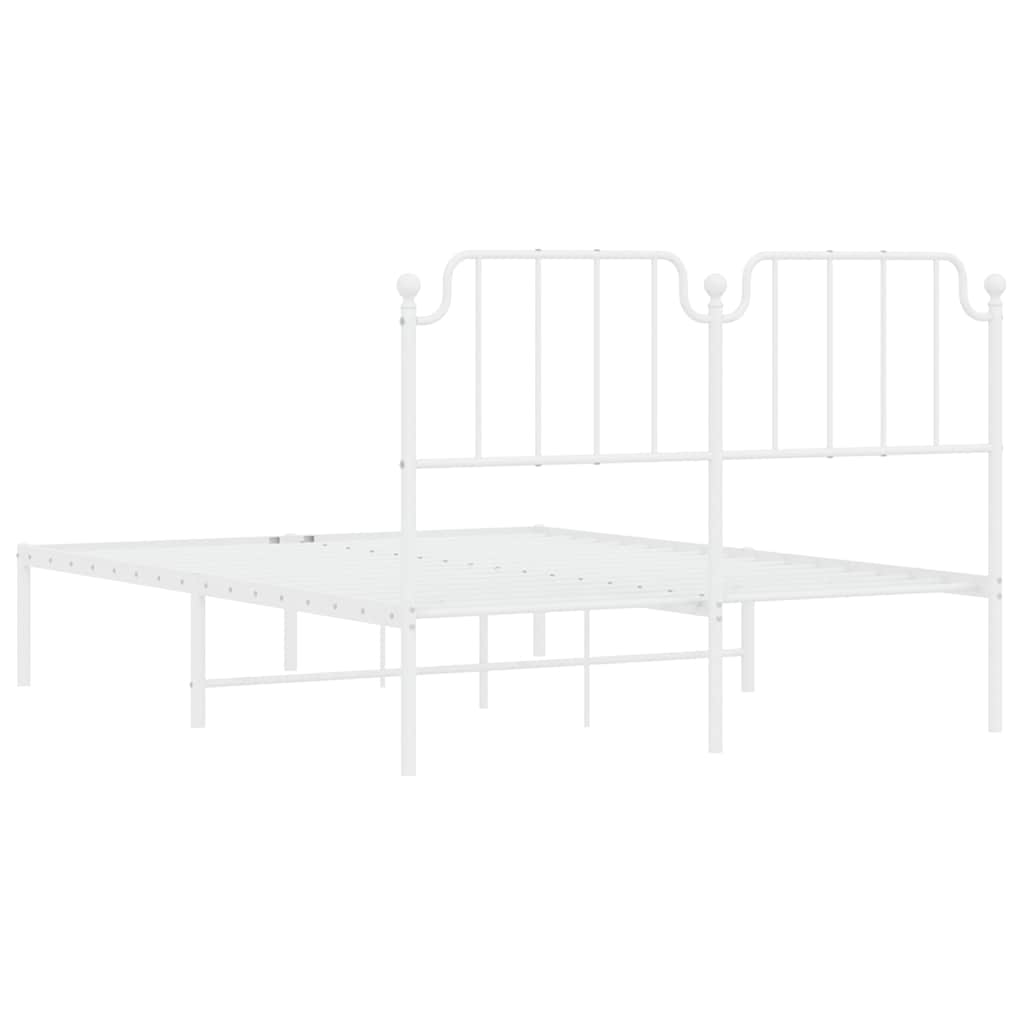 Metal Bed Frame without Mattress with Headboard White 135x190cm