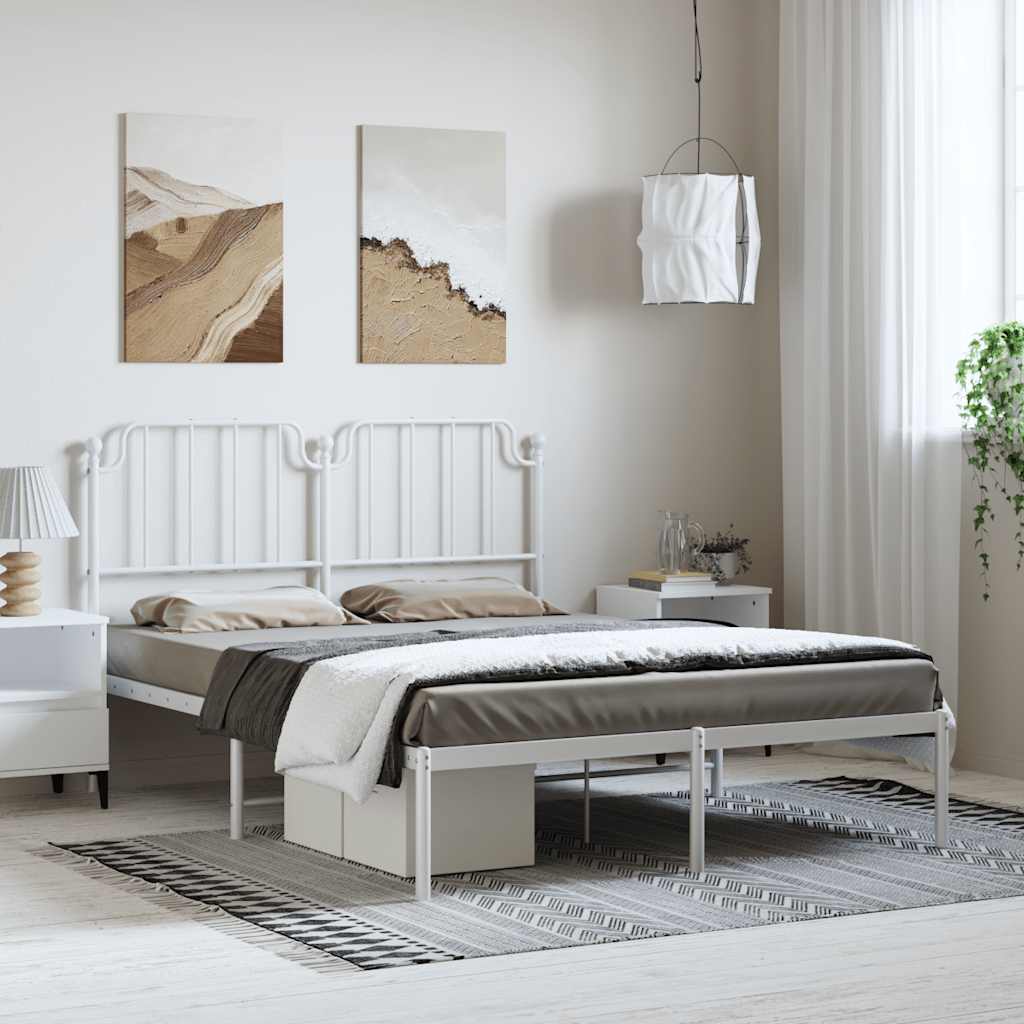 Metal Bed Frame without Mattress with Headboard White 135x190cm