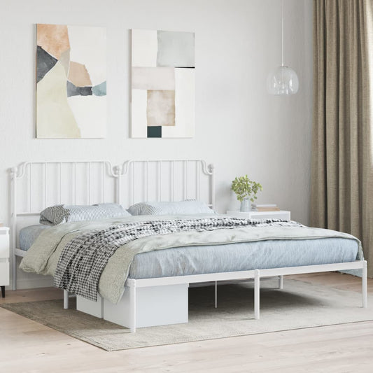 Metal Bed Frame without Mattress with Headboard White 160x200cm