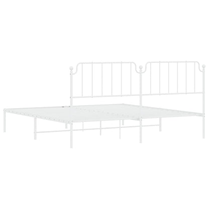 Metal Bed Frame without Mattress with Headboard White 200x200cm