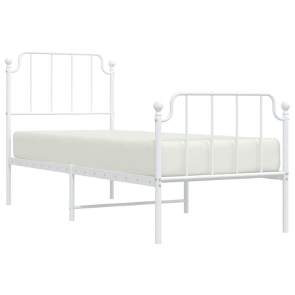 Metal Bed Frame without Mattress with Footboard White 75x190cm