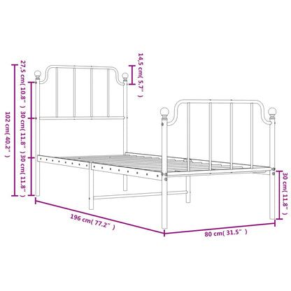 Metal Bed Frame without Mattress with Footboard White 75x190cm