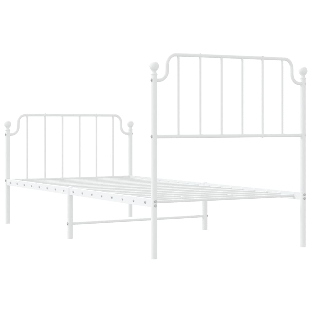 Metal Bed Frame without Mattress with Footboard White 90x190cm