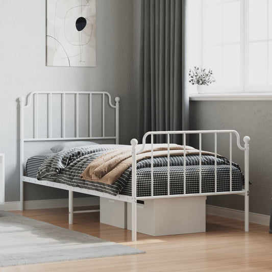 Metal Bed Frame without Mattress with Footboard White 90x190cm