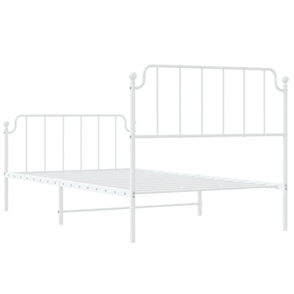 Metal Bed Frame without Mattress with Footboard White 107x203cm