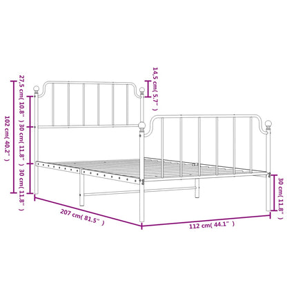 Metal Bed Frame without Mattress with Footboard White 107x203cm